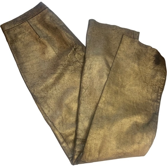BCBGMaxazaria Gold Bronze Zip Front Genuine Leather Straight Leg Pants - Picture 9 of 14